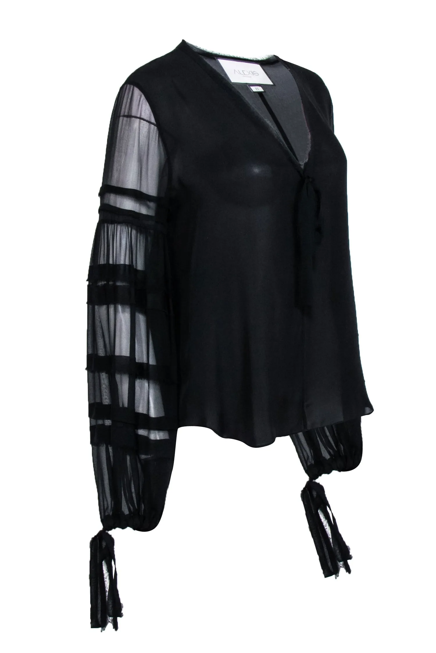 Alexis - Black Silk Semi Sheer Blouse Sz M