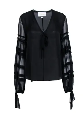Alexis - Black Silk Semi Sheer Blouse Sz M