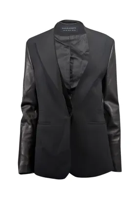 All Saints - Black Leather Sleeves Blazer Sz 6