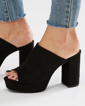 Black Heeled Mules