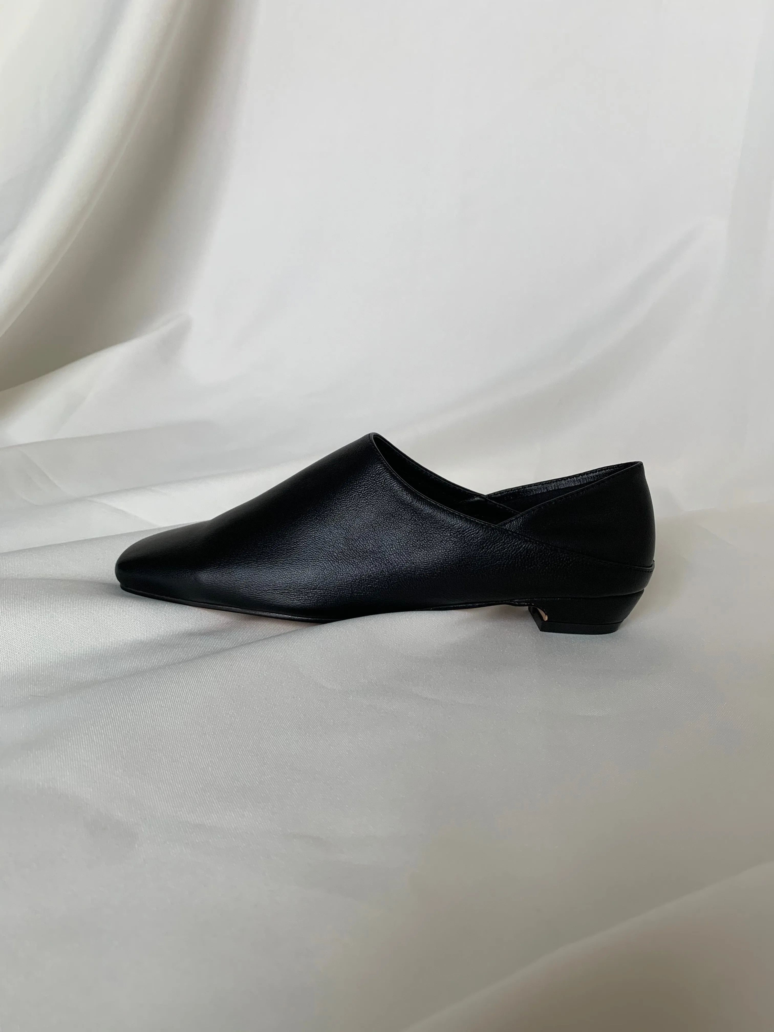 Black Leather Square Toe Flats