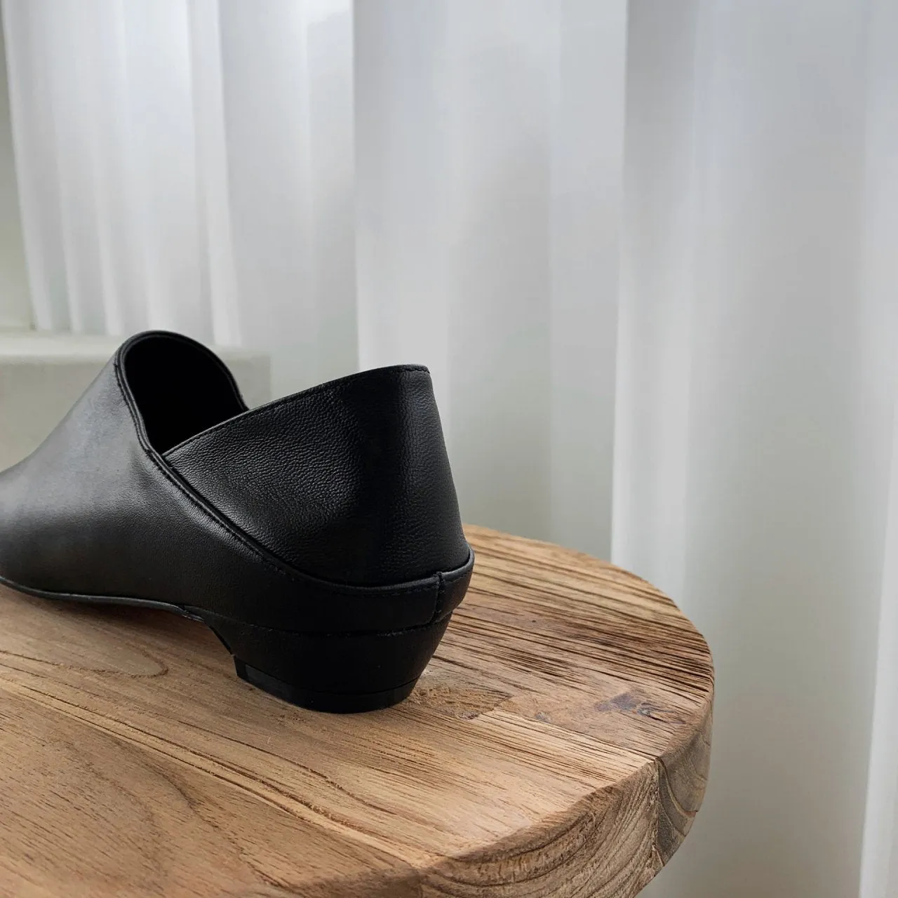 Black Leather Square Toe Flats