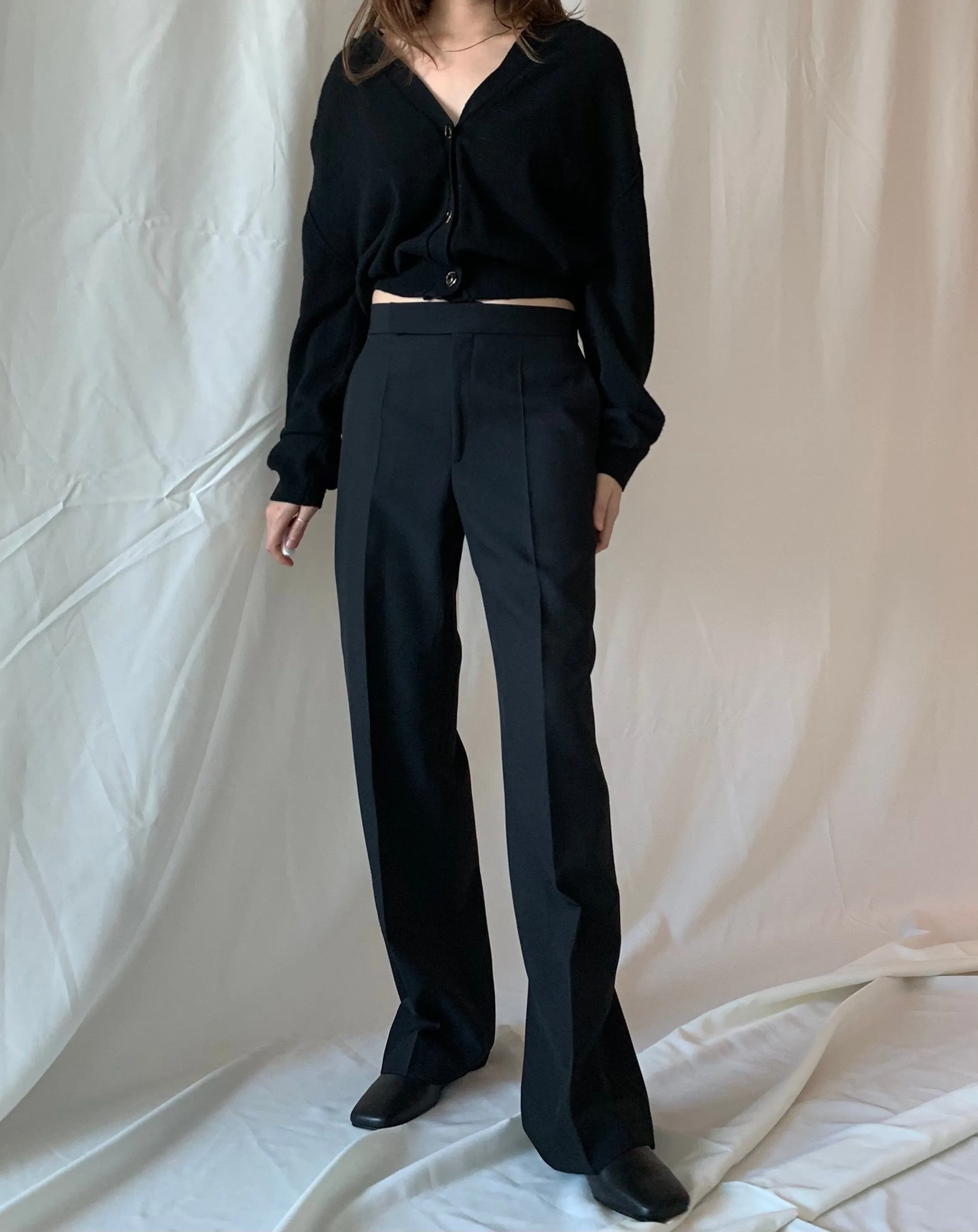 Black Leather Square Toe Flats