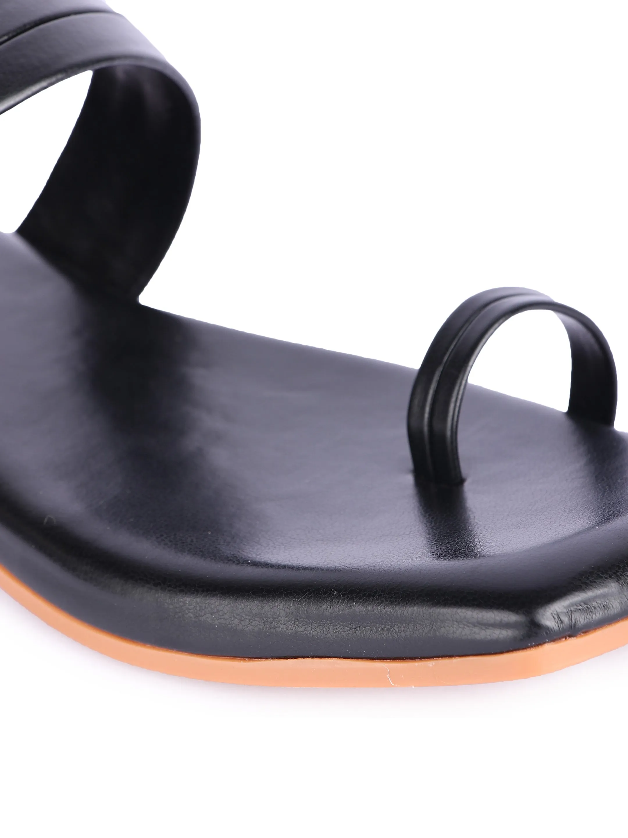 Brauch Black Buckle Strap Square Toe Flats