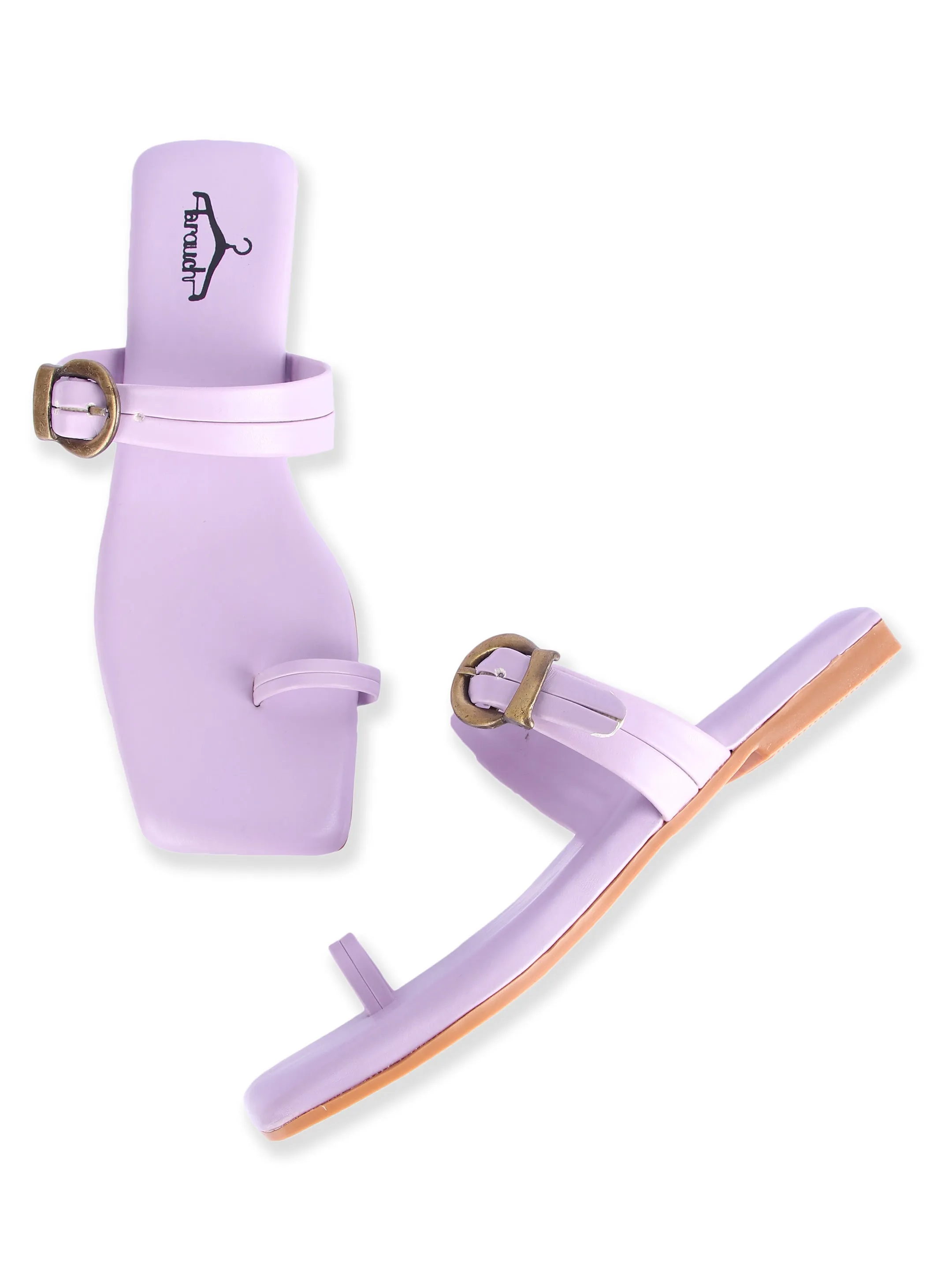 Brauch Purple Buckle Strap Square Toe Flats