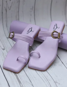 Brauch Purple Buckle Strap Square Toe Flats