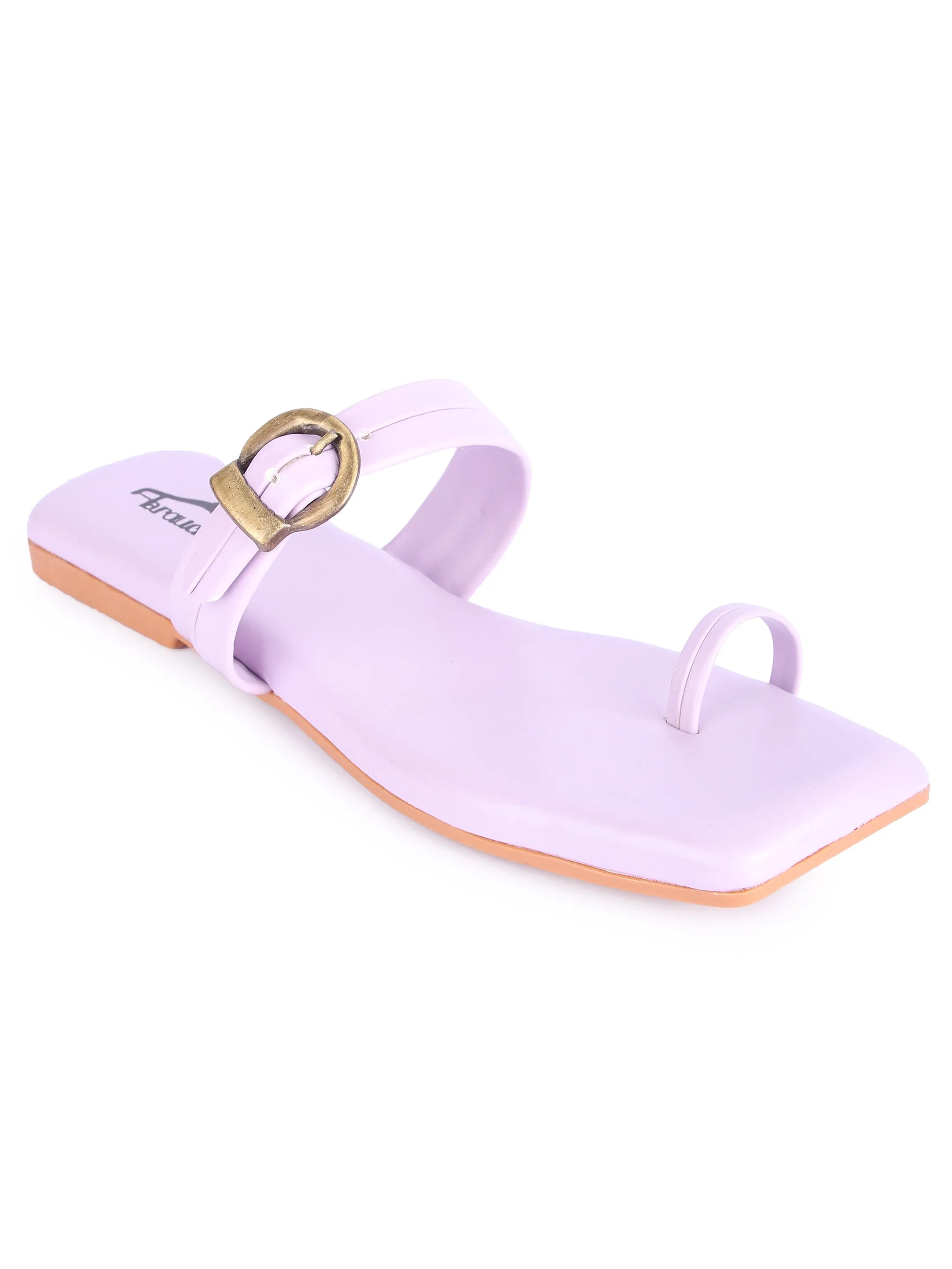 Brauch Purple Buckle Strap Square Toe Flats