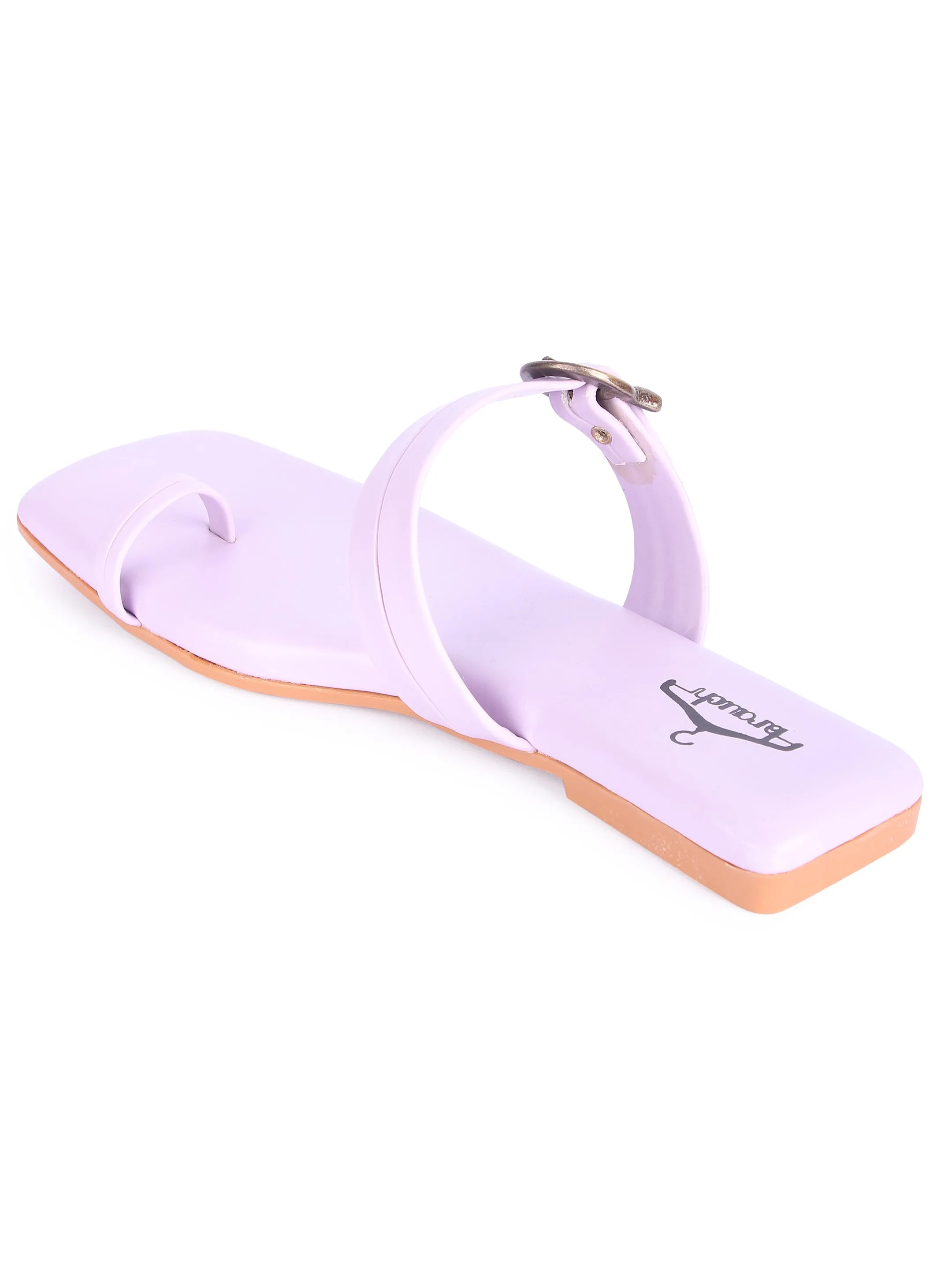 Brauch Purple Buckle Strap Square Toe Flats