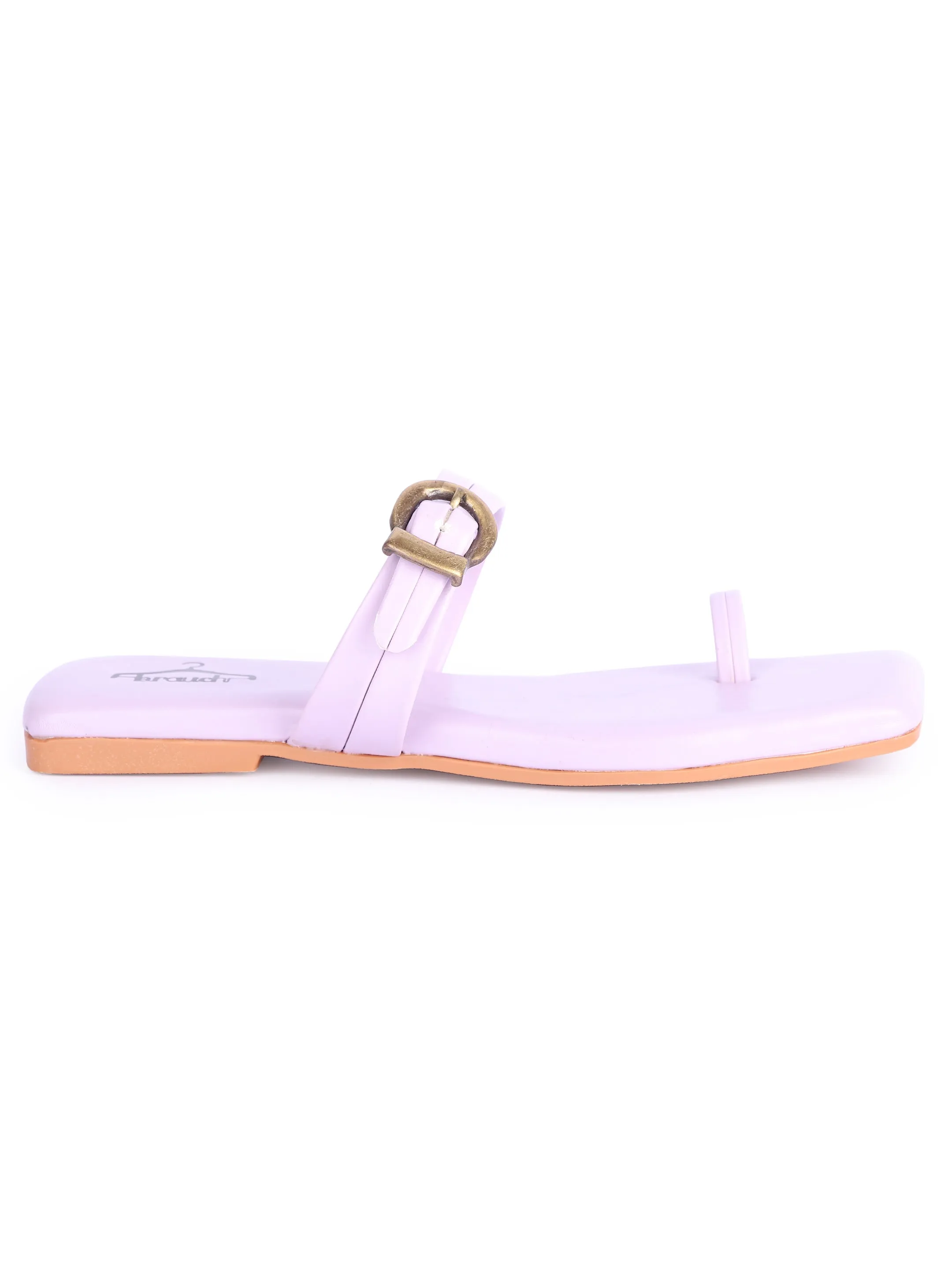 Brauch Purple Buckle Strap Square Toe Flats