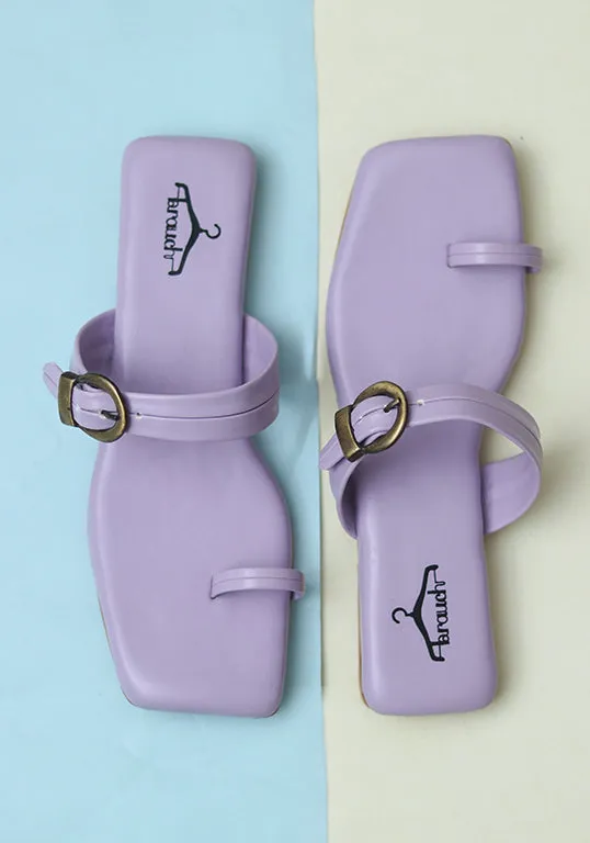 Brauch Purple Buckle Strap Square Toe Flats