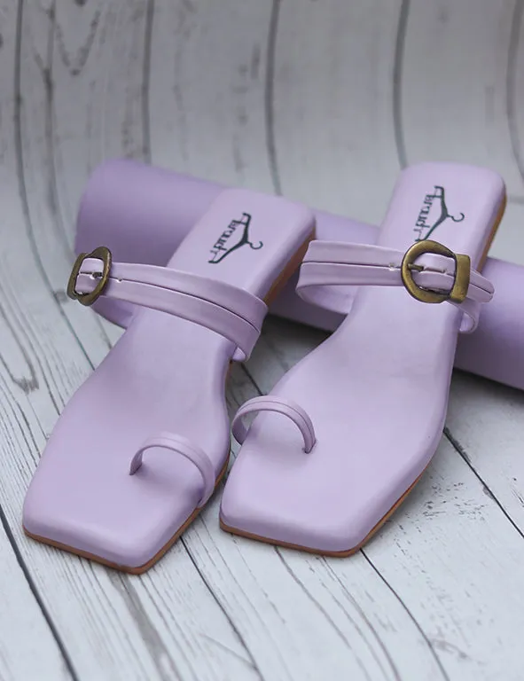 Brauch Purple Buckle Strap Square Toe Flats