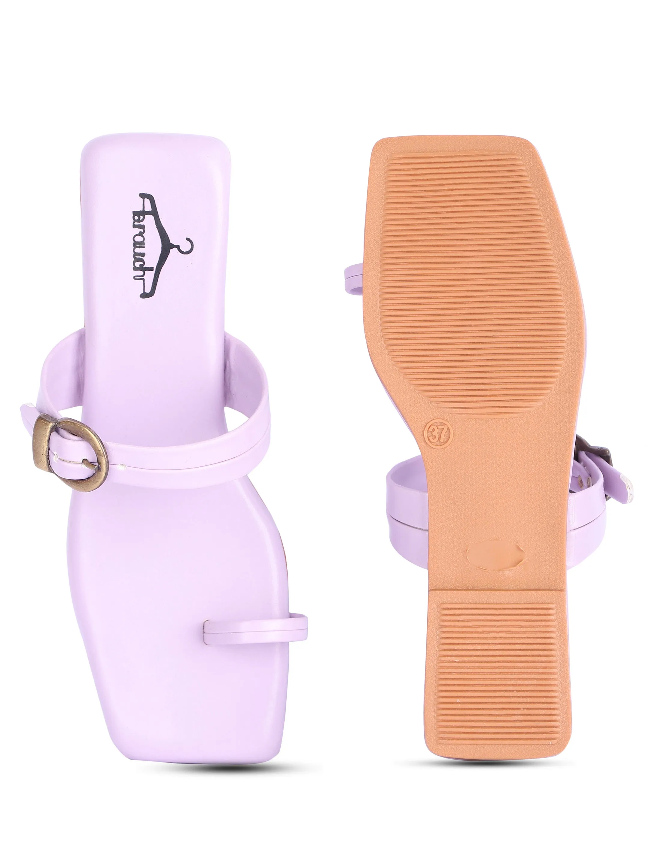Brauch Purple Buckle Strap Square Toe Flats