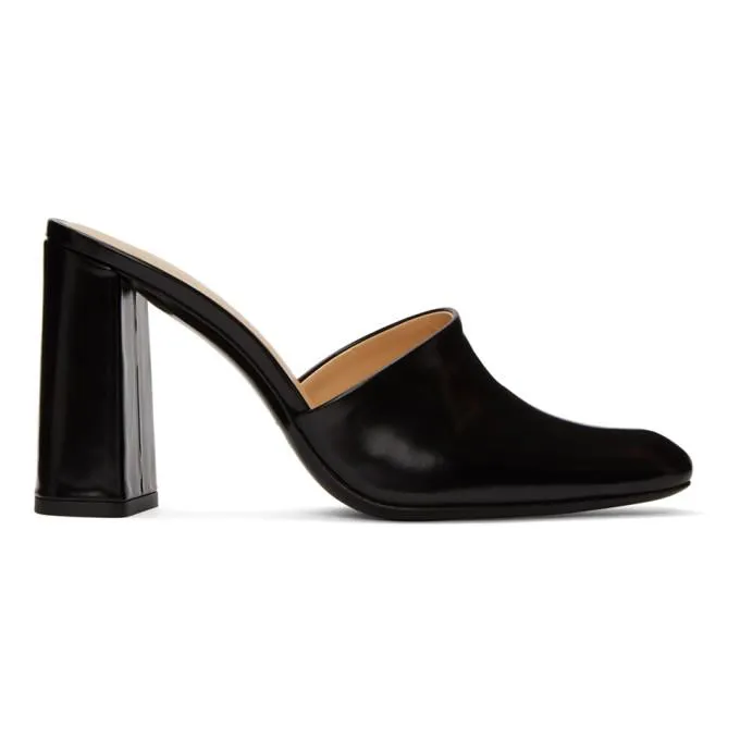 BY FAR Black Semi Patent Nina Mules