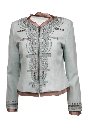 Carolina Herrera - Mint Green w/ Brown Embroidery & Beading Sz 6