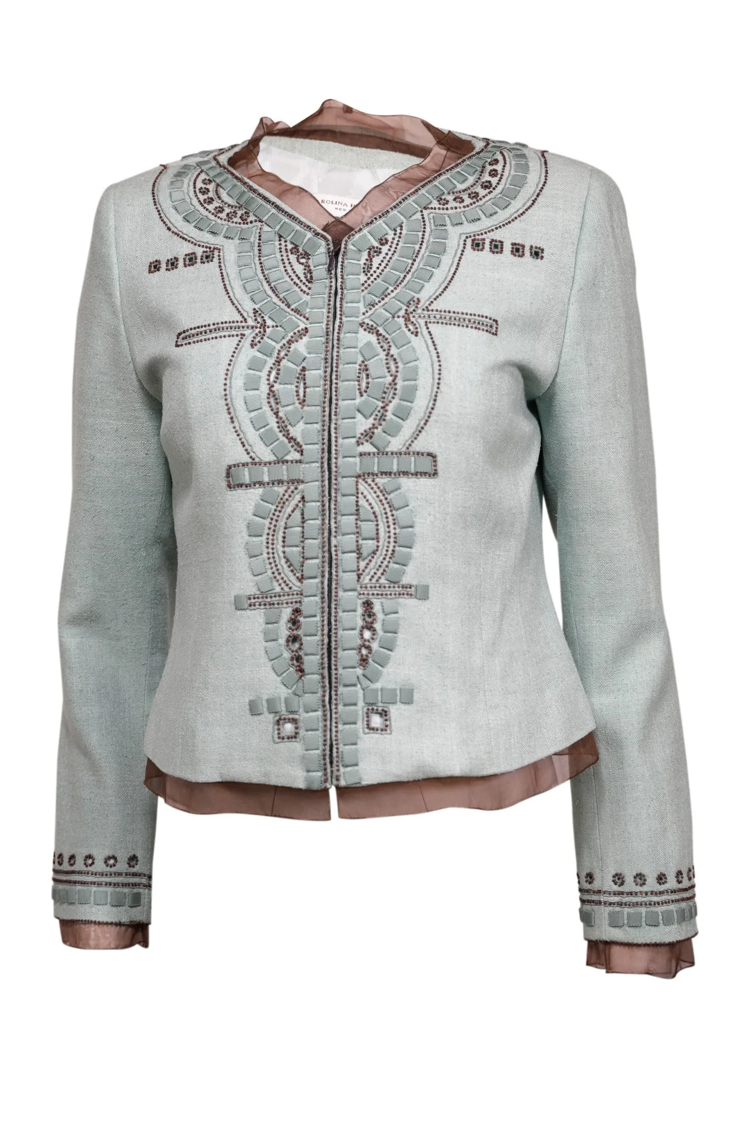 Carolina Herrera - Mint Green w/ Brown Embroidery & Beading Sz 6