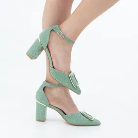 Chakrika snake skin open waist pointy with sqr trim on 8cm heel avo
