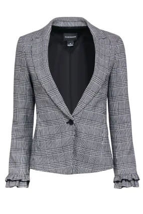 Club Monaco - White & Black Plaid Ruffled Blazer Sz 00