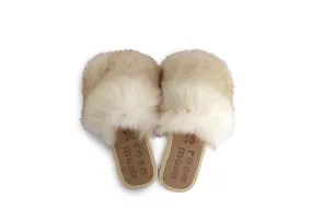 Faux Fur Slippers   White Fox