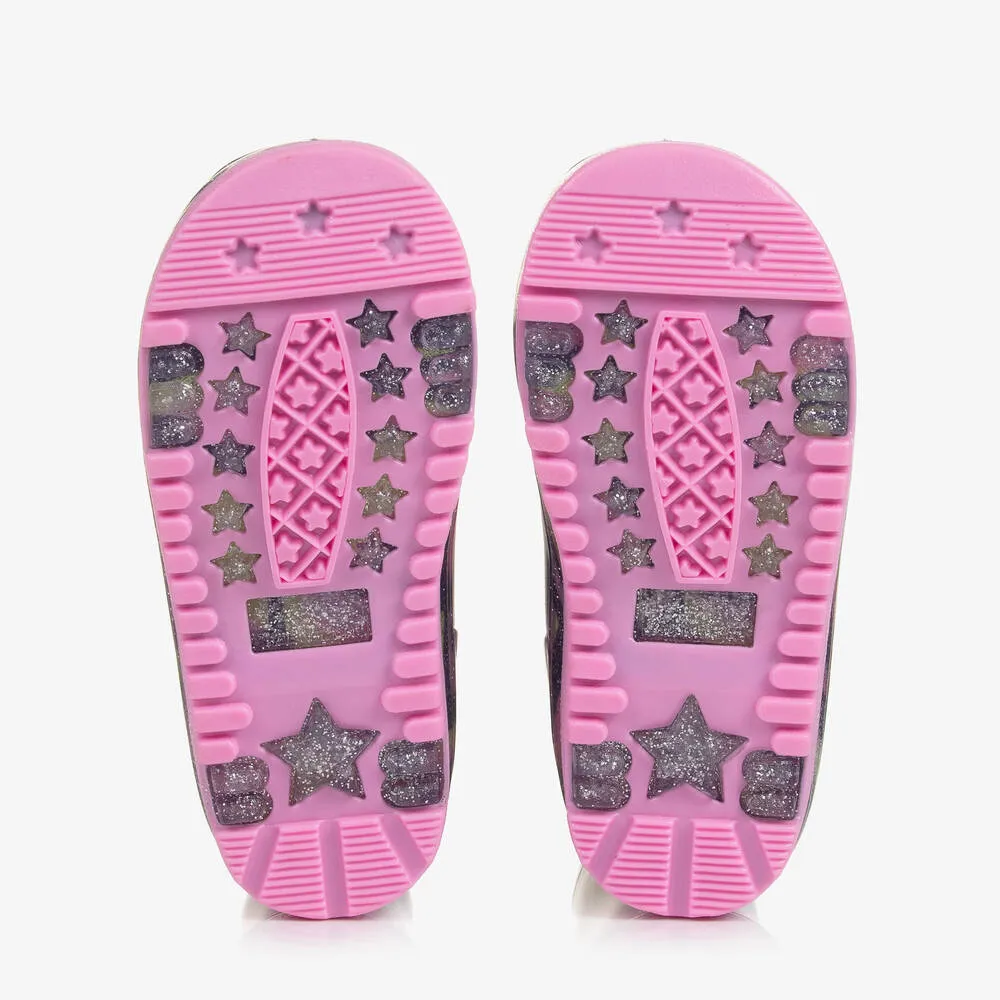 Girls Pink & Green heart Glittery Rain Boots