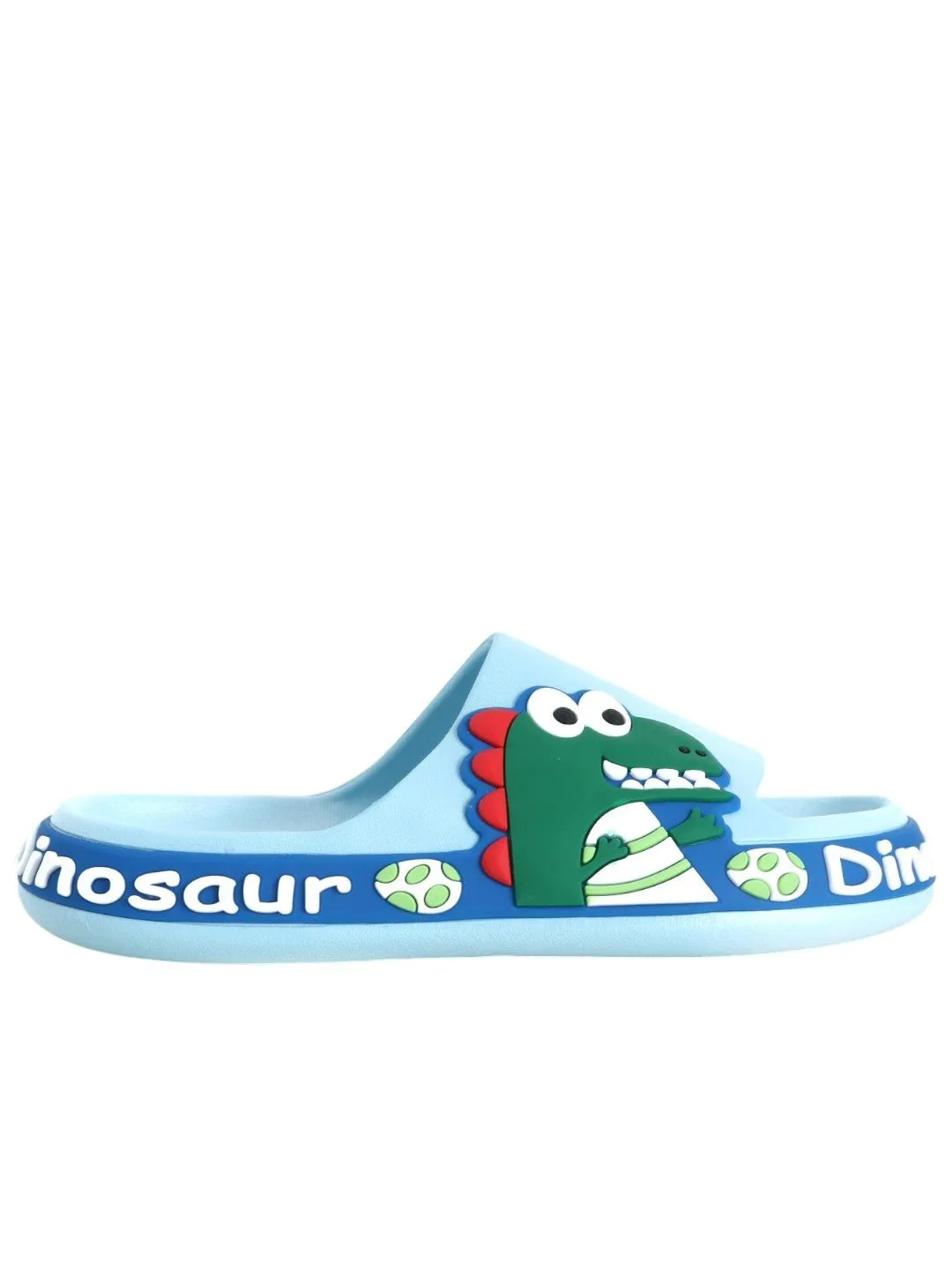 Jurassic Junior Slides: Blue Dinosaur Applique Slides for Kids