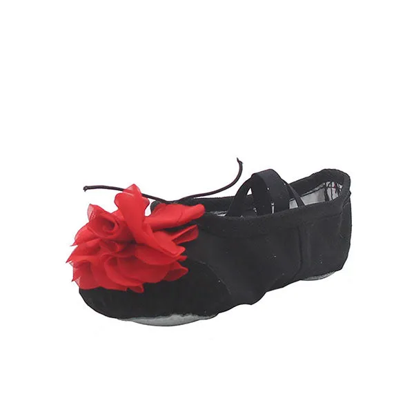 Kid Girl's Canvas Ballet Dance Yoga Slippers with Flower