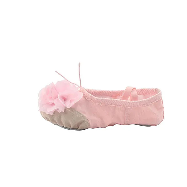 Kid Girl's Canvas Ballet Dance Yoga Slippers with Flower