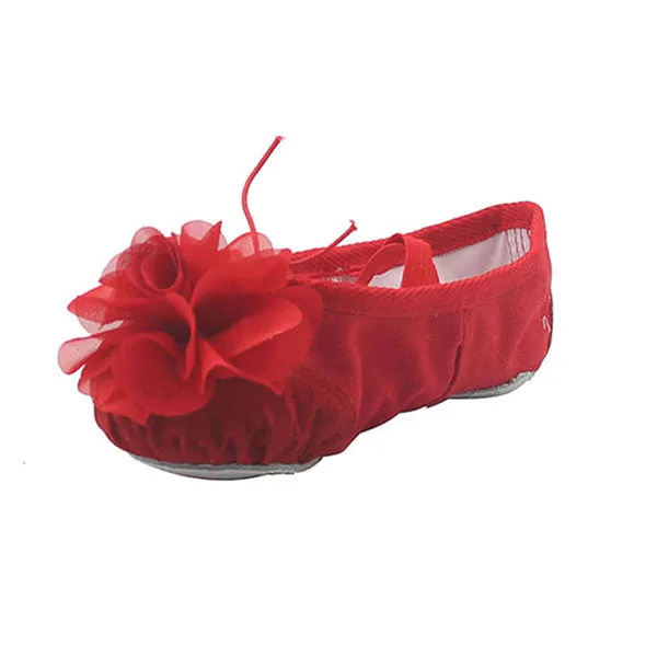 Kid Girl's Canvas Ballet Dance Yoga Slippers with Flower