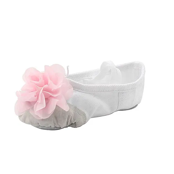 Kid Girl's Canvas Ballet Dance Yoga Slippers with Flower