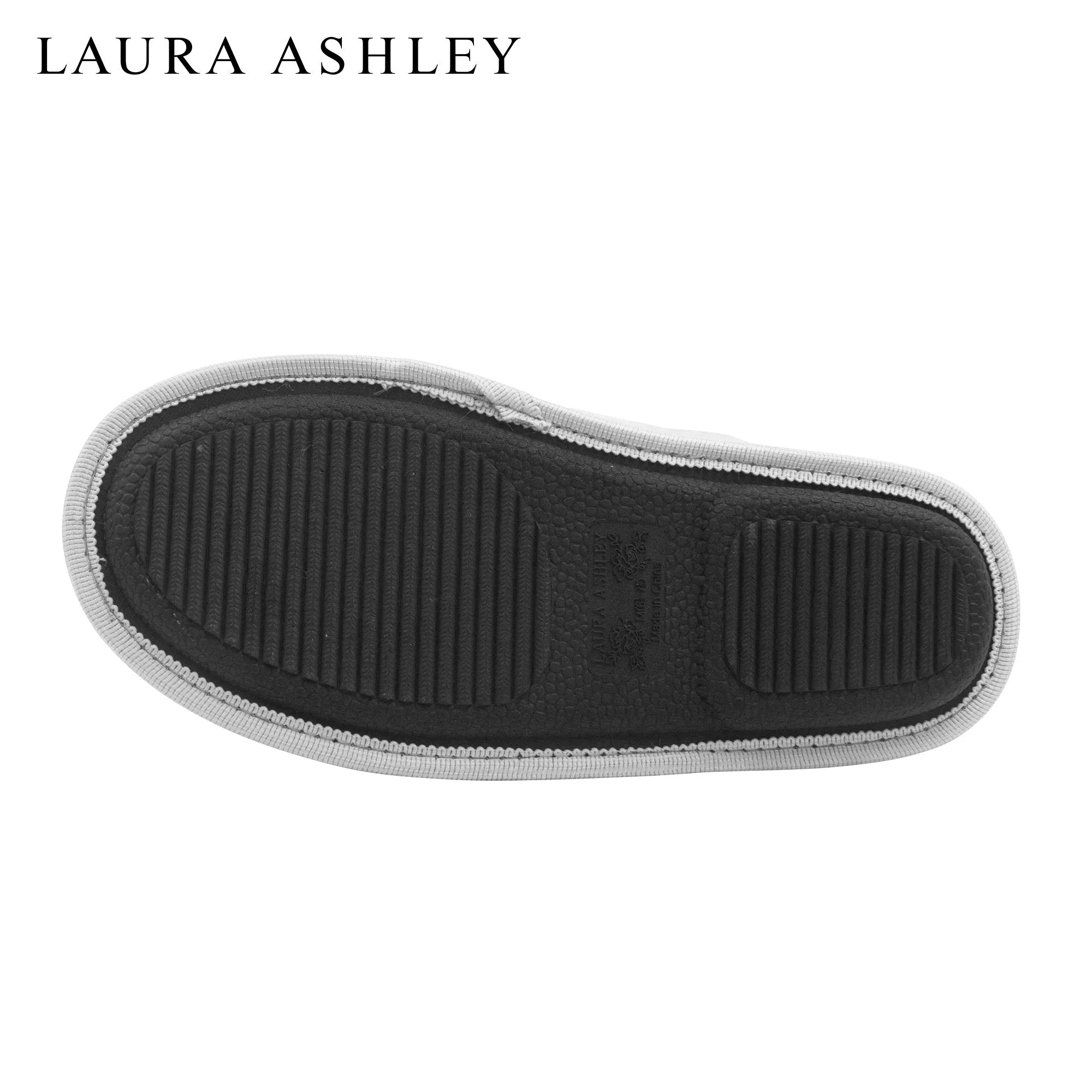 Laura Ashley Ladies Micro Suede Scuff Slipper with Plush Collar, Light Grey, S