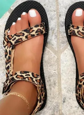 Leopard Print Hook And Loop Sandals Women