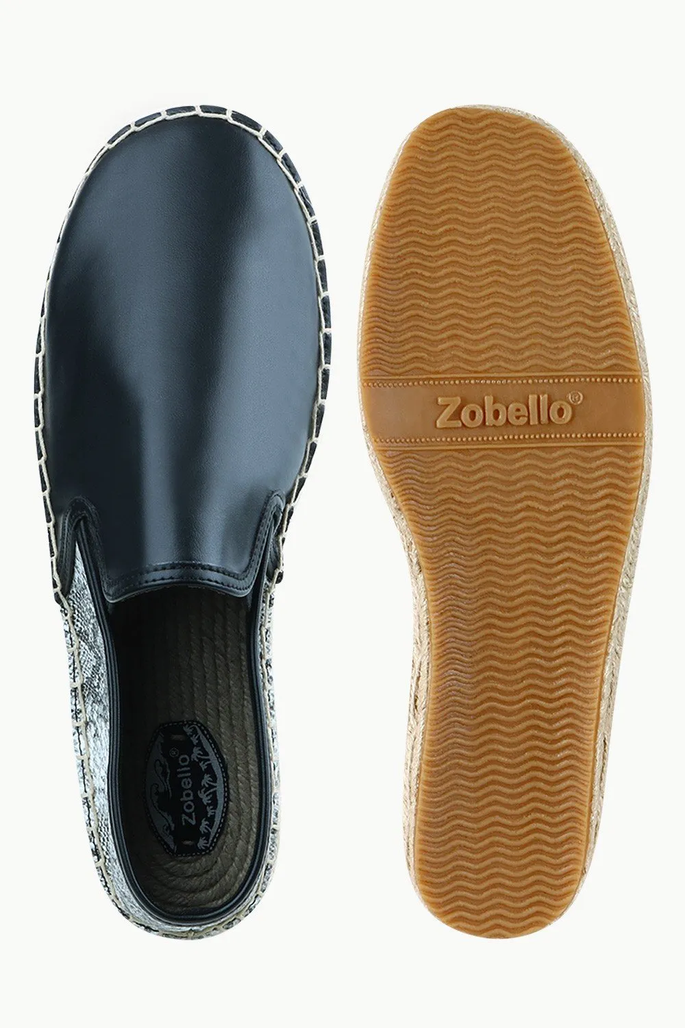 Men's Snake Design Black Faux Leather Espadrilles