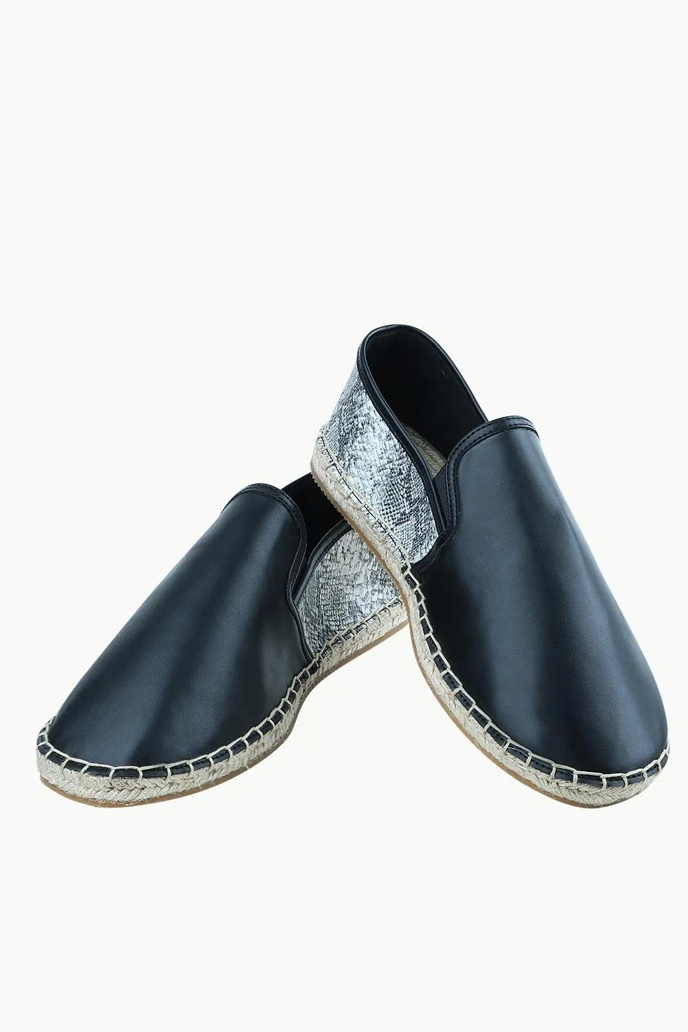 Men's Snake Design Black Faux Leather Espadrilles
