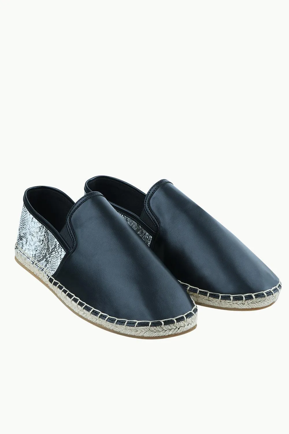 Men's Snake Design Black Faux Leather Espadrilles