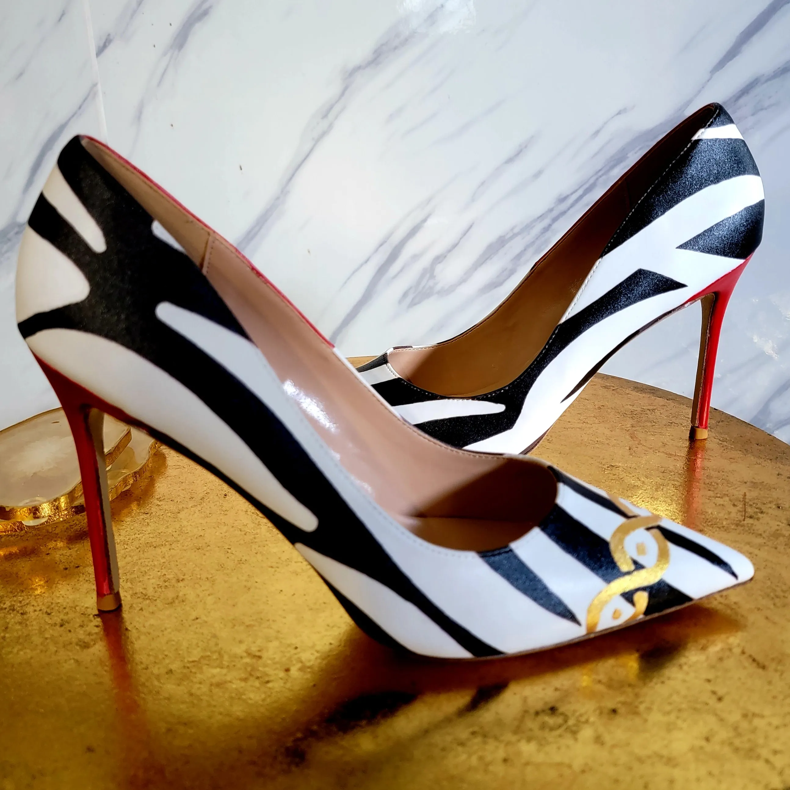 Polished Punteggiata Ze-Re Hand Painted Women's High-heeled Shoes | 4Inch Heel