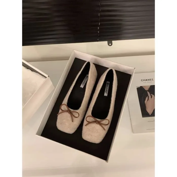 Square Toe Plain Bow Flats