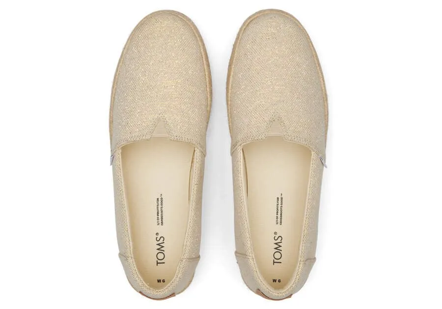TOMS Womens Valencia Platform Espadrille - Dark Natural Metallic Linen