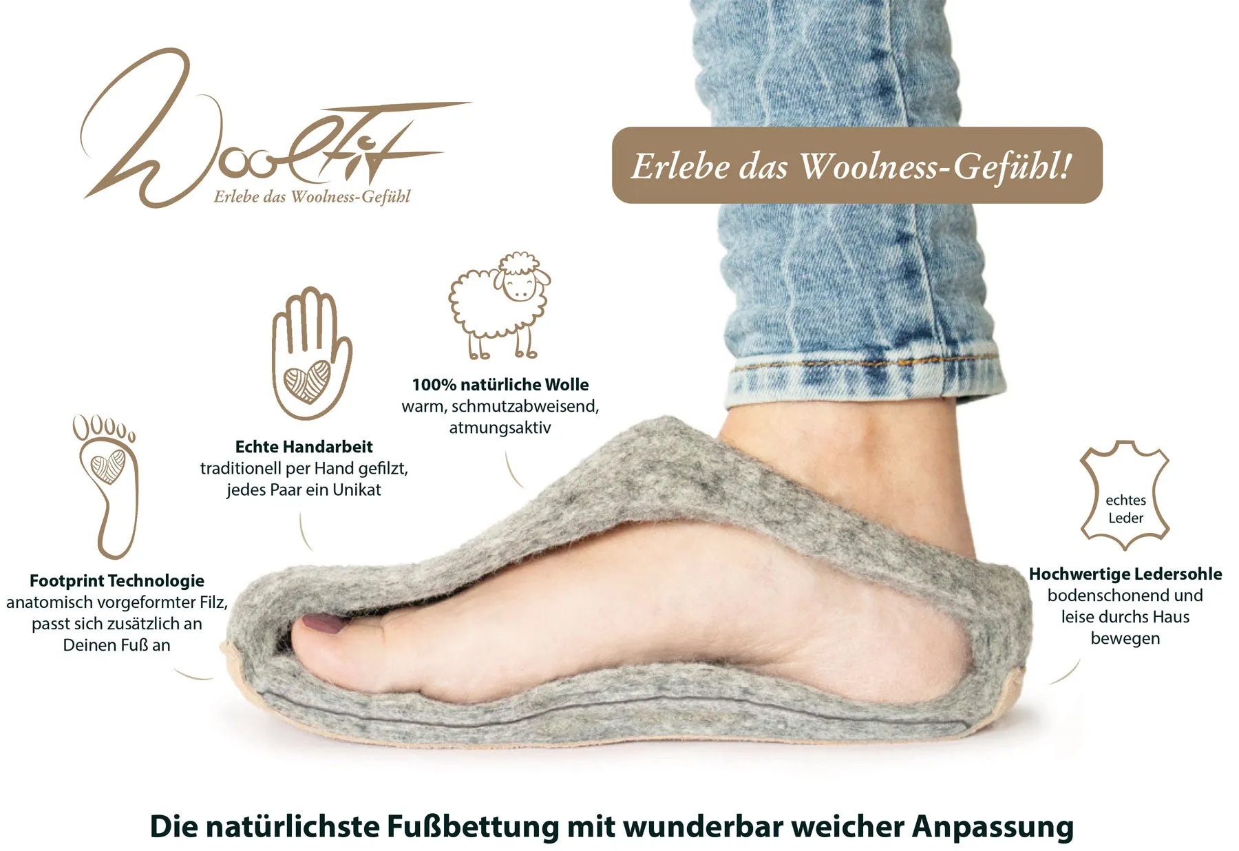 WoolFit® Felt Slippers | Footprint, stone gray