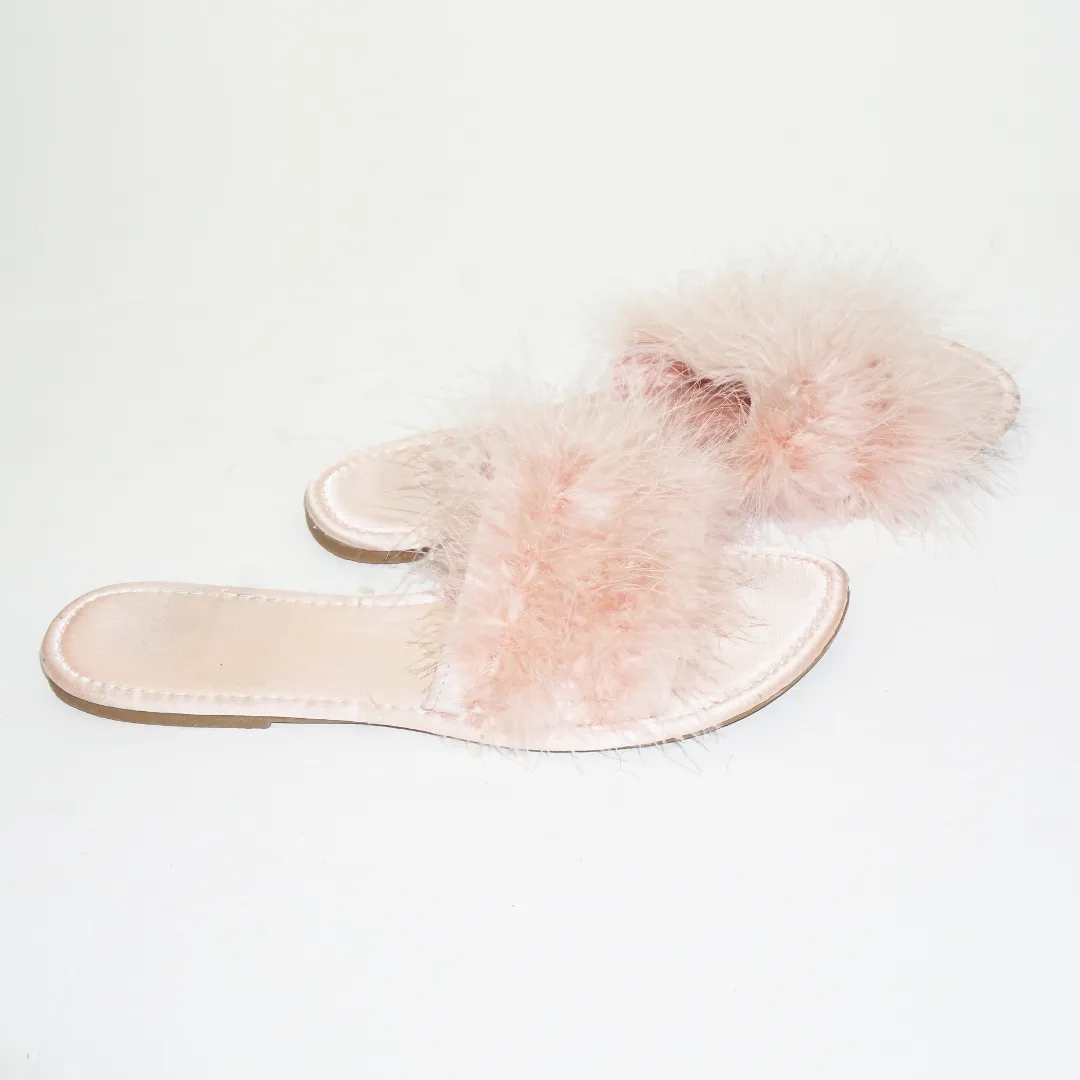 WORLD MARKET Blush Pink Feather Slippers