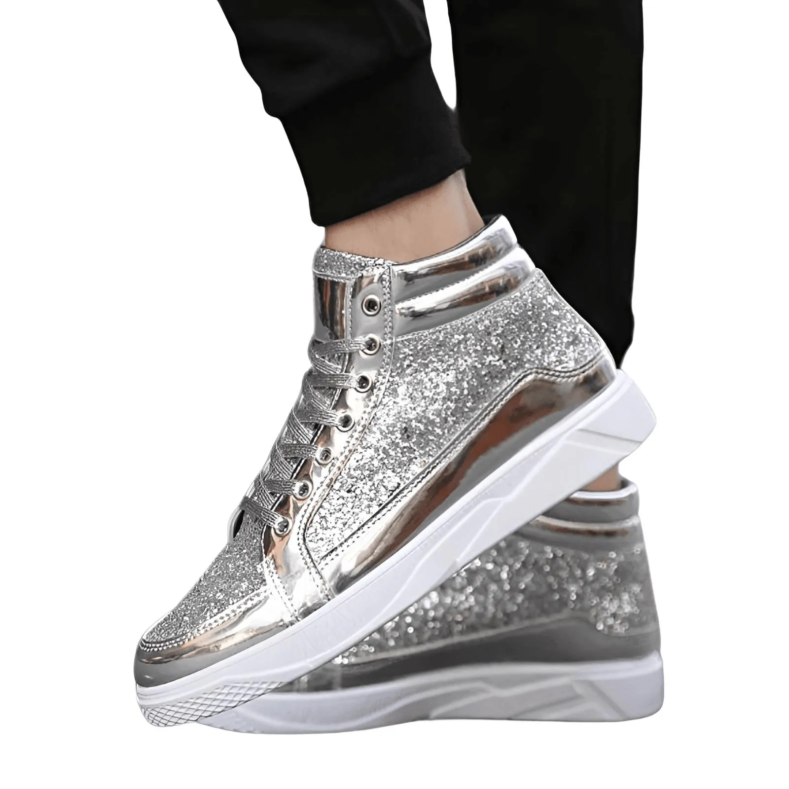 X Hot Fashion Gold Shiny Mirror Men's Hip Hop Sneakers High Top