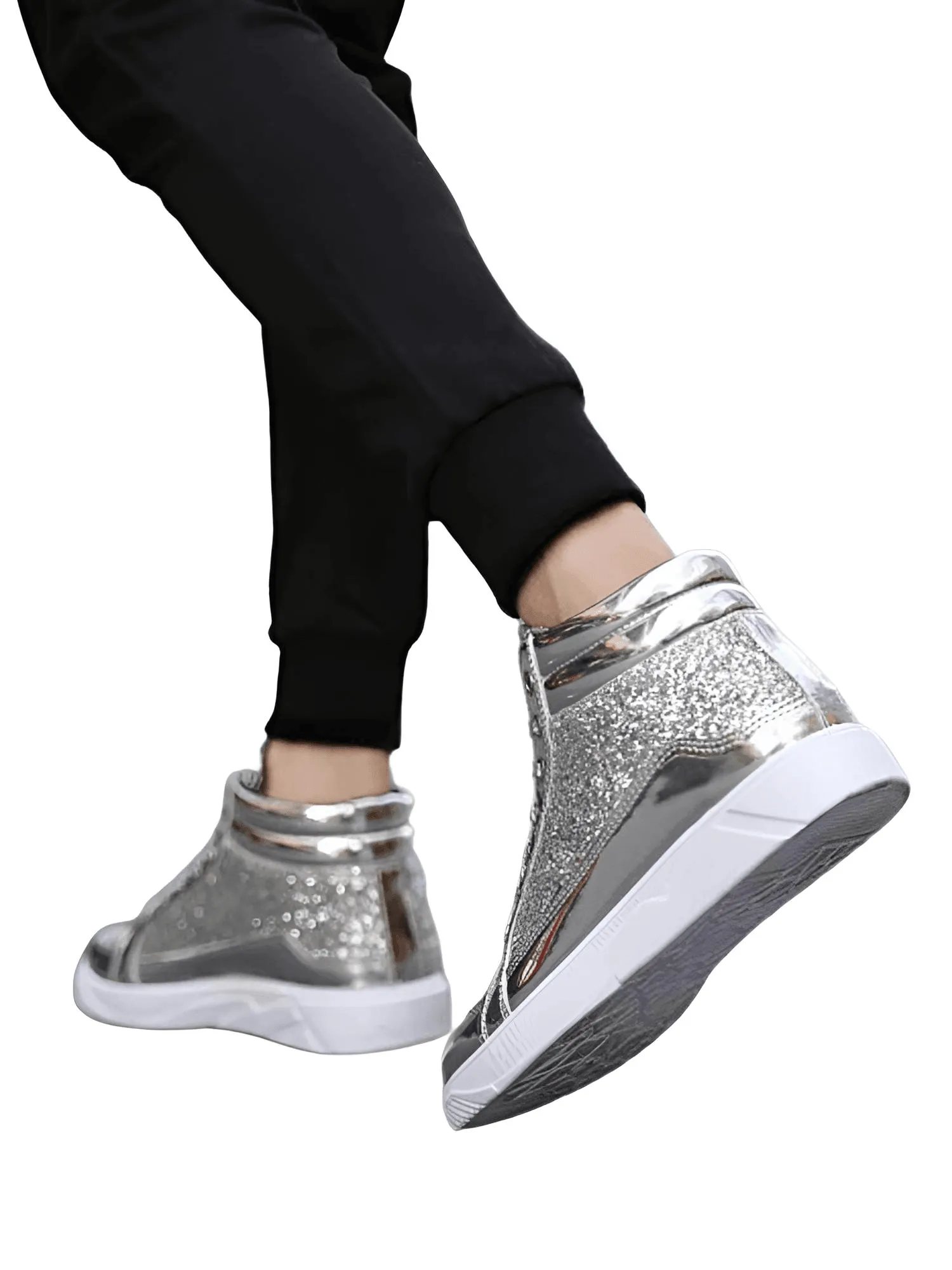 X Hot Fashion Gold Shiny Mirror Men's Hip Hop Sneakers High Top