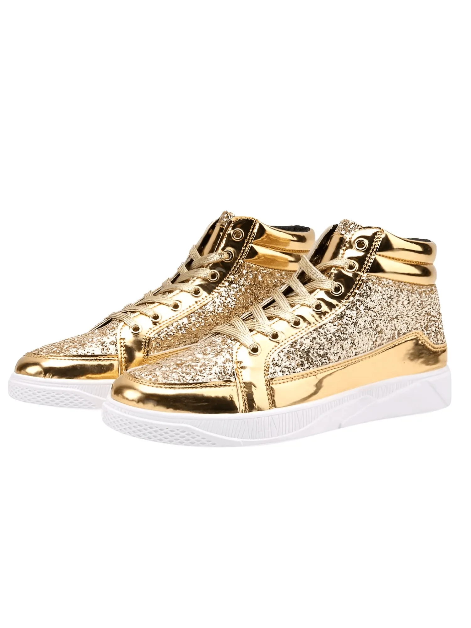 X Hot Fashion Gold Shiny Mirror Men's Hip Hop Sneakers High Top