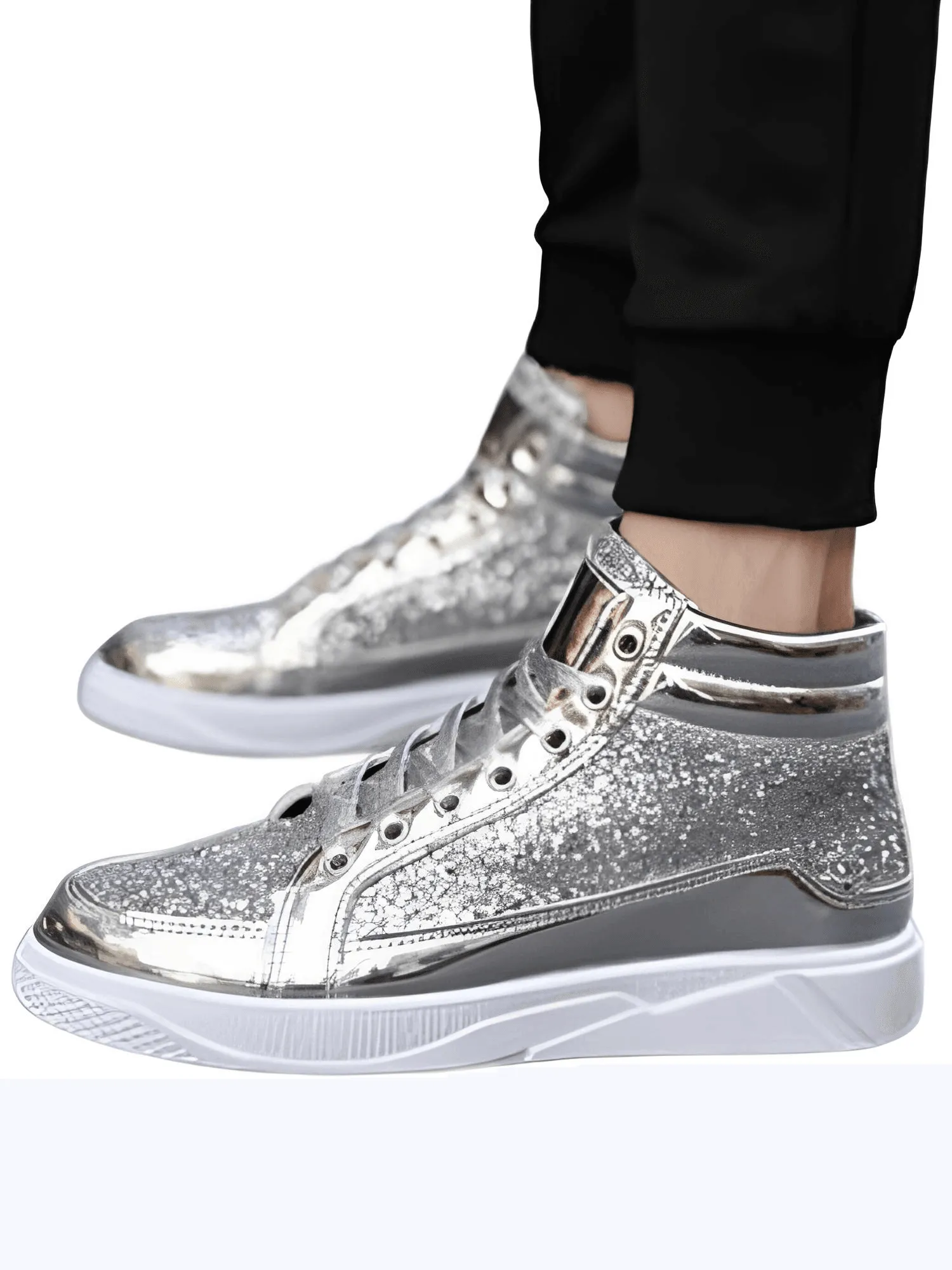 X Hot Fashion Gold Shiny Mirror Men's Hip Hop Sneakers High Top