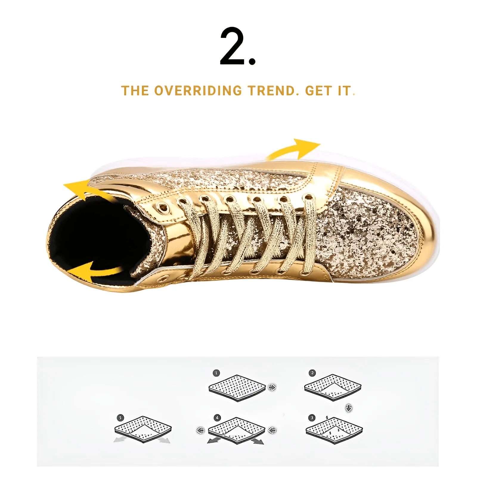 X Hot Fashion Gold Shiny Mirror Men's Hip Hop Sneakers High Top
