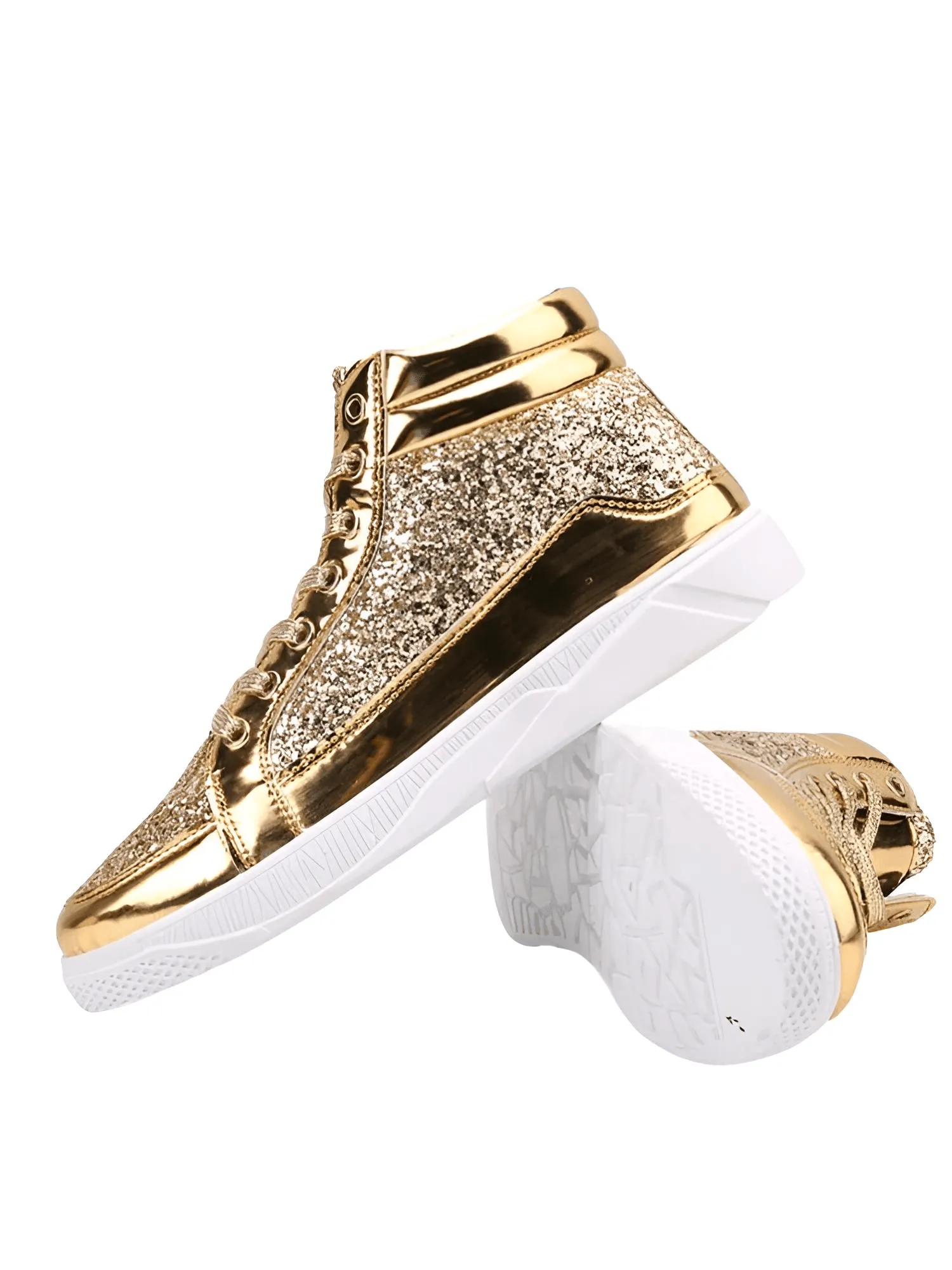 X Hot Fashion Gold Shiny Mirror Men's Hip Hop Sneakers High Top