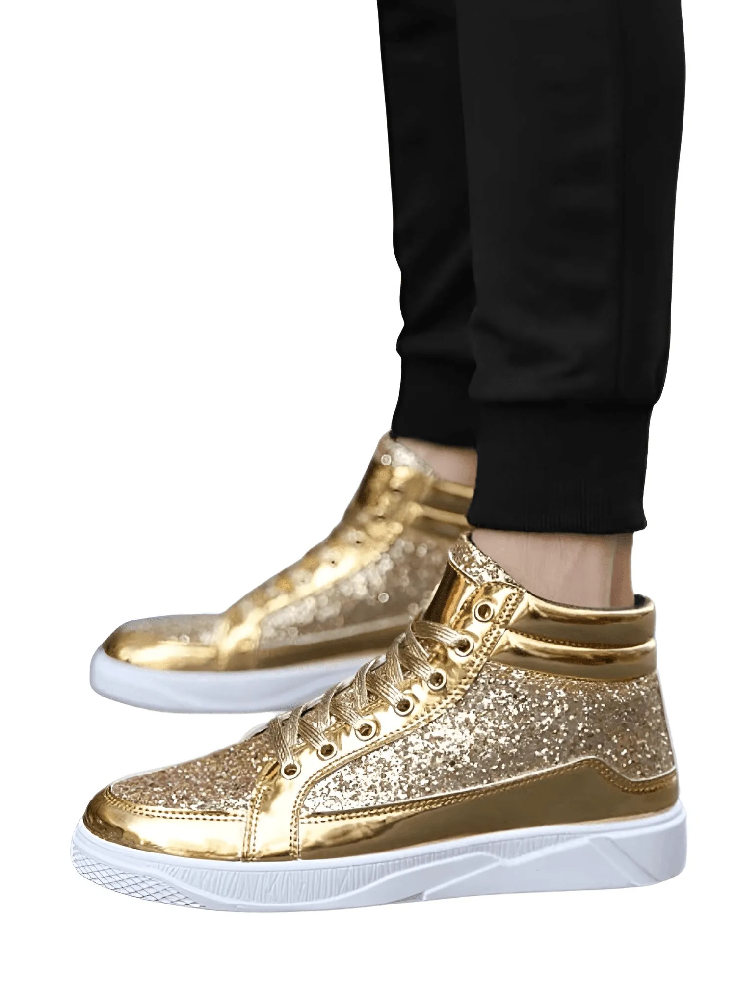 X Hot Fashion Gold Shiny Mirror Men's Hip Hop Sneakers High Top