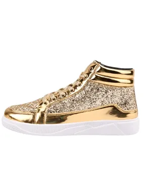 X Hot Fashion Gold Shiny Mirror Men's Hip Hop Sneakers High Top