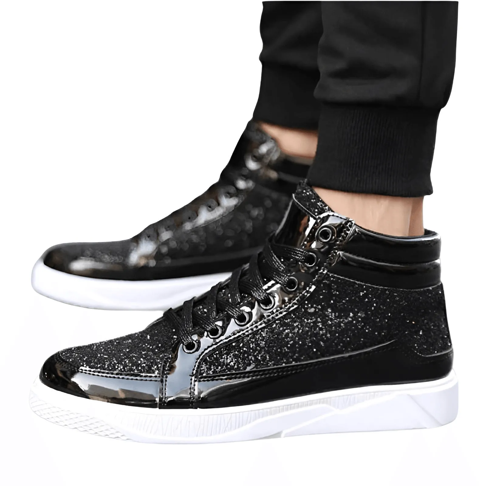 X Hot Fashion Gold Shiny Mirror Men's Hip Hop Sneakers High Top