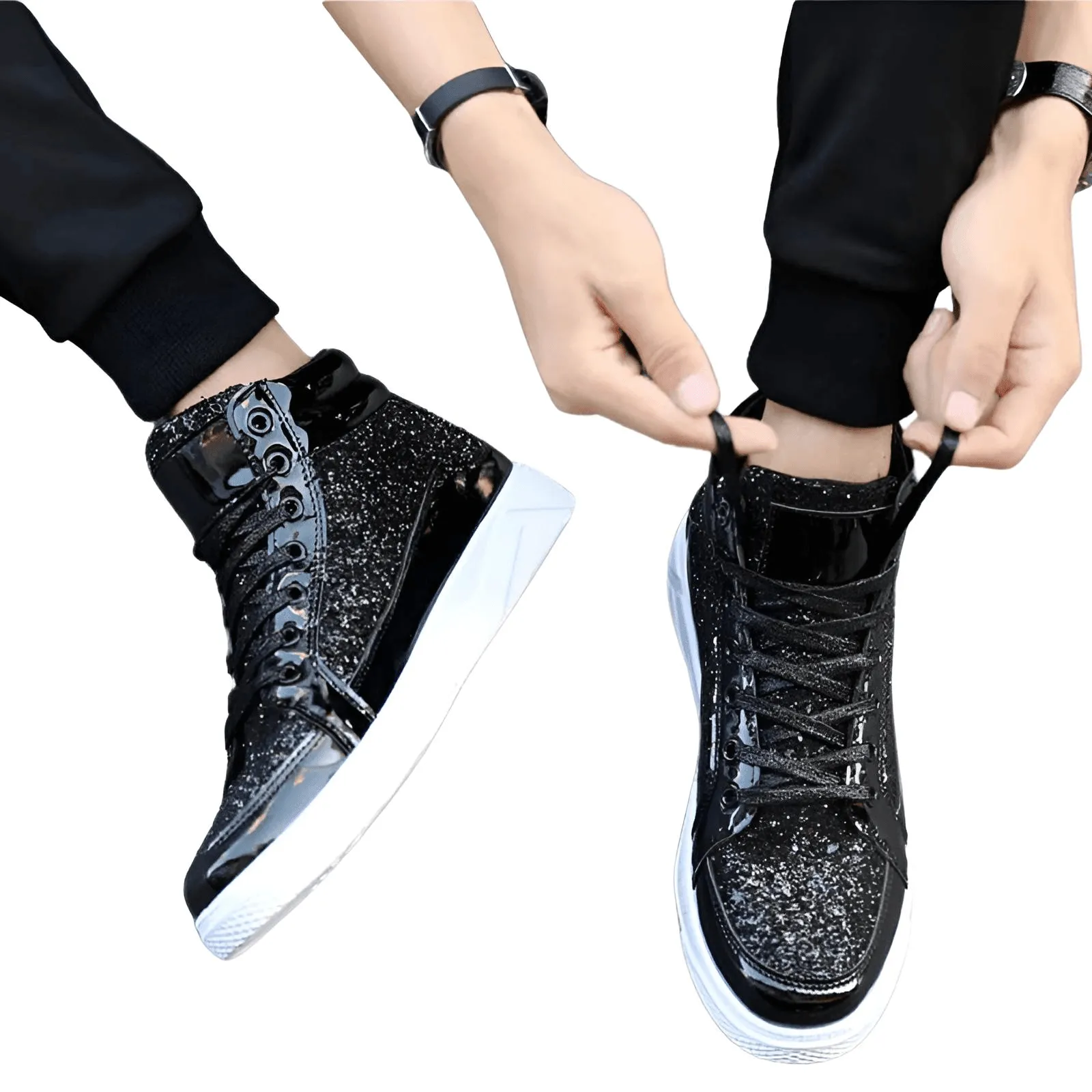 X Hot Fashion Gold Shiny Mirror Men's Hip Hop Sneakers High Top
